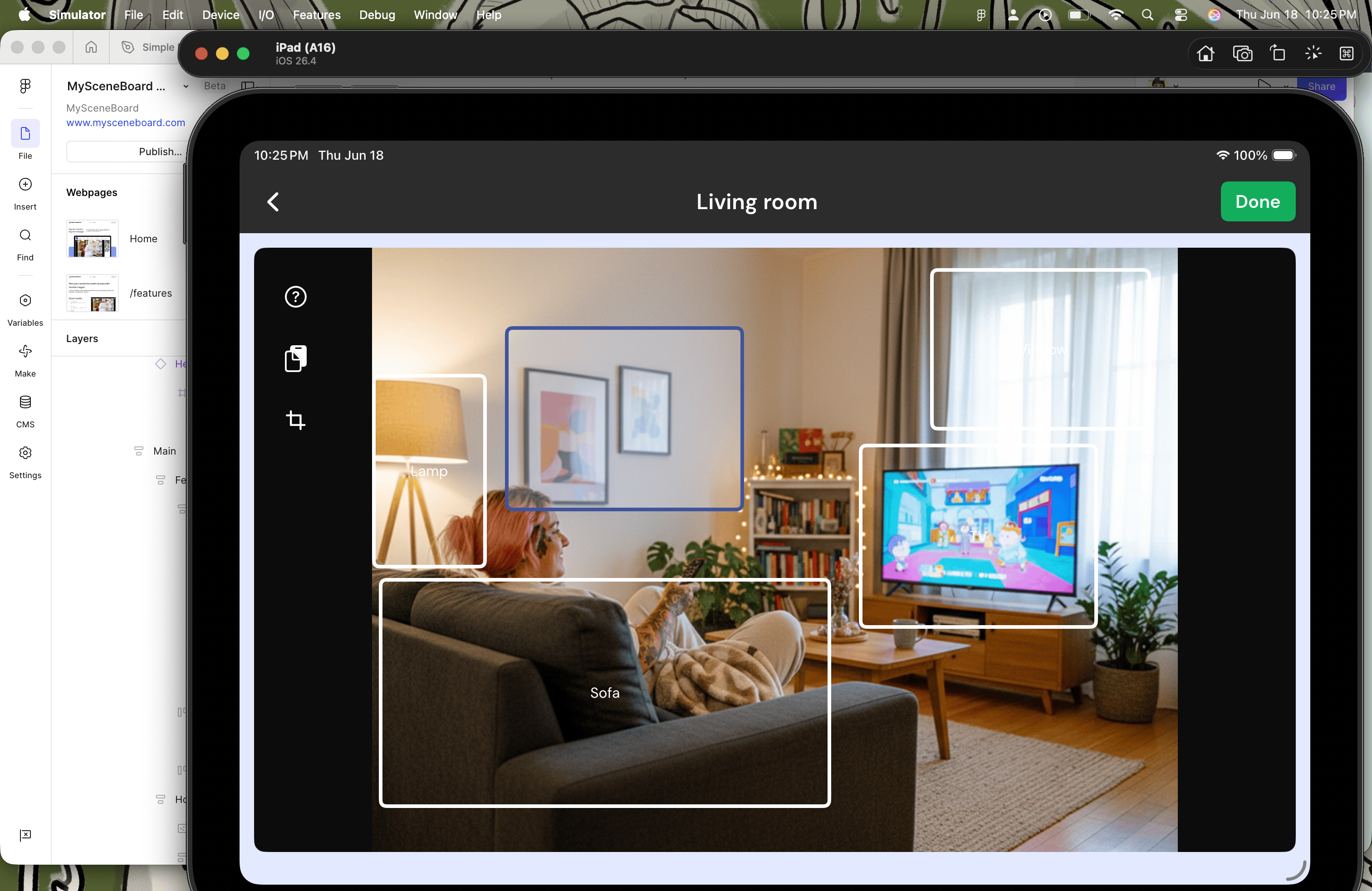 Screenshot of the edit view of MySceneBoard